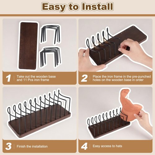 Lomrsiul Hat Organizer for Baseball Caps, Wooden Tabletop Hat Rack Holder for 10 Hats Hat Display Stand for Closet Organizers and Storage Brown 1 Pack
