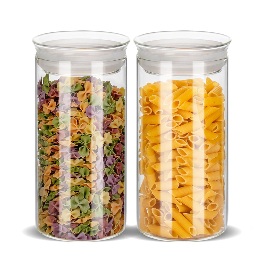 ZENS Modern Glass Food Storage Jars Set of 2, 50oz Clear Glass Canisters with Airtight Lids, Large Container for Kitchen Pantry Pasta, Sugar, Flour, Coffee, Pasta, Tea