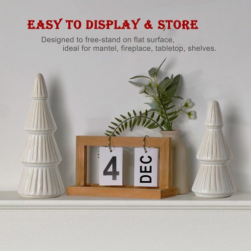 Mokof Christmas Decorations, Ceramic Christmas Tree, Small Farmhouse Christmas Decor Trees for Table Top, Mantle, Set of 2 (9.5" H & 7.5" H)