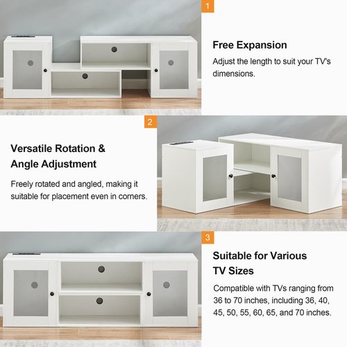 VECELO Deformable LED TV Stand with Power Outlets for 55/60/65/70 Inch Televisions, Gaming Entertainment Center with Cabinet for Living Room Bedroom, 4 AC Outlets & 2 USB-A Ports