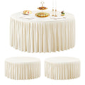 Wish Care 2 Packs 6FT Round Tablecloth 72Inch, Ivory Stretchy Fitted Table Cloths, Wrinkle Resistant Polyester Table Cover with Pleated Ruffle Skirt for Party, Wedding and Banquet Decoration