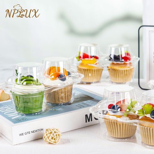NPLUX 2 Count Cupcake Containers 25 Pack Cupcake Holder with Connected Airtight Lid Cupcake Boxes for 50 Cupcakes Muffins, BPA Free, Standard Size