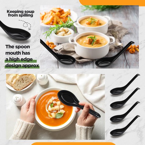 Hushee 200 Pcs Asian Soup Spoon Bulk Large Chinese Noodle Ramen Reusable Japanese Wonton Rice Dumpling Pho Dinner Spoons for Home Restaurant Kitchen