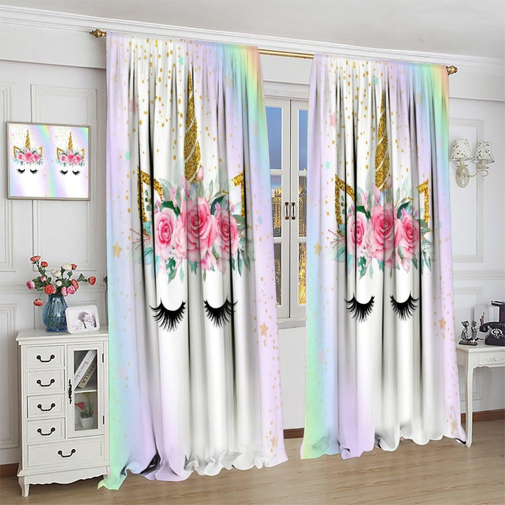 SXXLDNG Kids Unicorn Curtains Rainbow Unicorn Window Curtain Fabric Thermal Insulated for Girl Room 42X63 Inch Decor