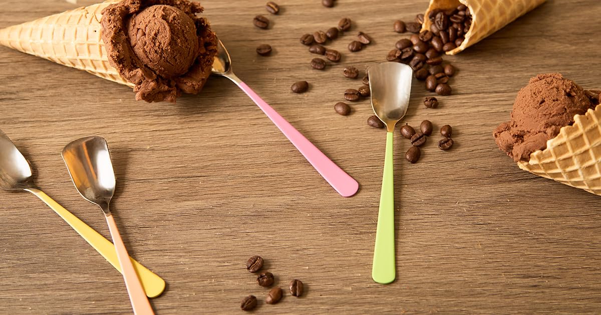 RSVP International Ice Cream Tool Collection, Dishwasher Safe, Large Handle, Colored Handle Spoons, 4 Piece