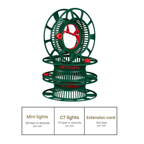 ZOBER Christmas Light Storage Reels - Christmas Light Organizer with 3 Plastic Wheels - 600D Oxford Fabric - Fits 200 Mini Lights per Spool, Lights Storage - Stitched Reinforced Handles - Red