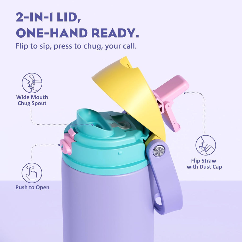 POWCAN Insulated Water Bottle - 18 oz Leakproof Design with 2-in-1 Spout & Straw | Cold for 24 Hours, Perfect Gift for Women & Girls (Tangled Shine)