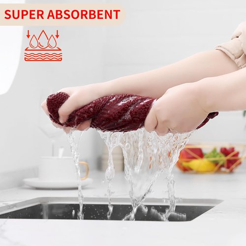 Homaxy Kitchen Dish Cloths - Ultra Soft 100% Cotton Waffle Weave, Quick Drying, 12x12 Inches, 6-Pack | Burgundy