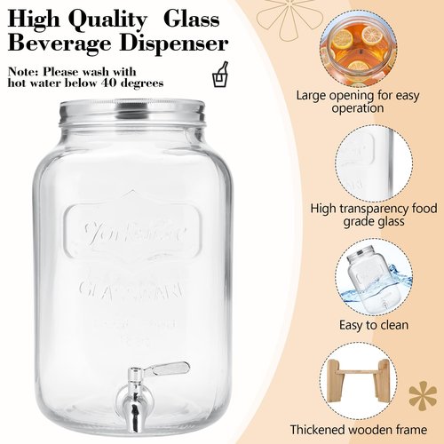Sliner 2 Pack 2 Gallon Glass Drink Dispenser with Natural Bamboo Stand Glass Beverage Dispenser Water Juice Drink Containers for Parties with Stainless Steel Spigot Hanging Chalkboard