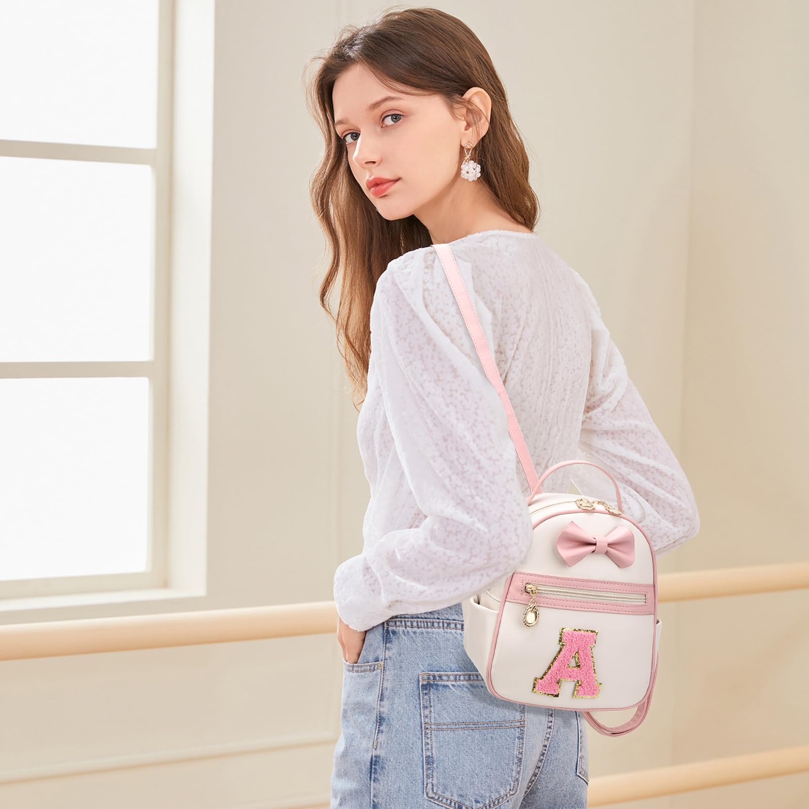 I IHAYNER Girls Initial Bowknot Small Leather Backpack Cute Mini Backpack Personalized Trendy Stuff Gifts for Women Pink-A