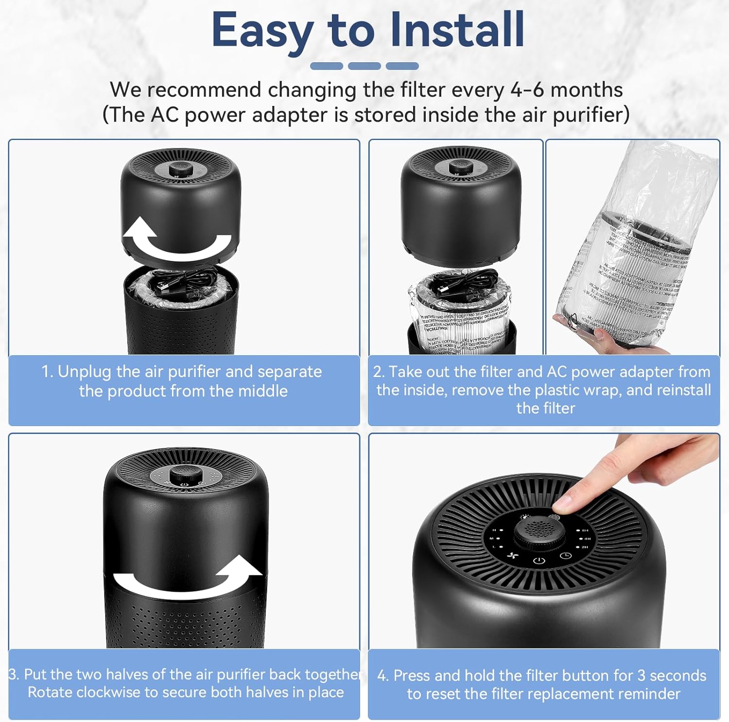 YARIKI Air Purifiers - 2 Pack Small Bedroom Purifiers with Aromatherapy & Nightlight | Low Noise, Black