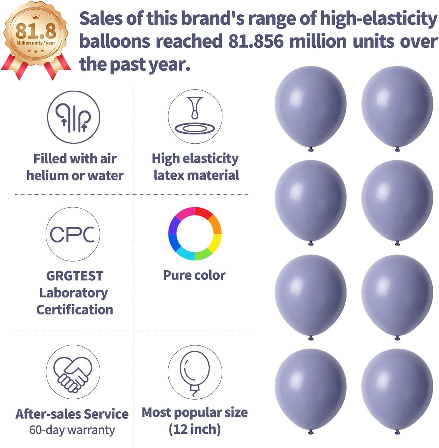 Skiennix Dusty Blue Balloons - 12 Inch Latex Balloons for Birthday Party & Baby Shower | 110pcs with Ribbons