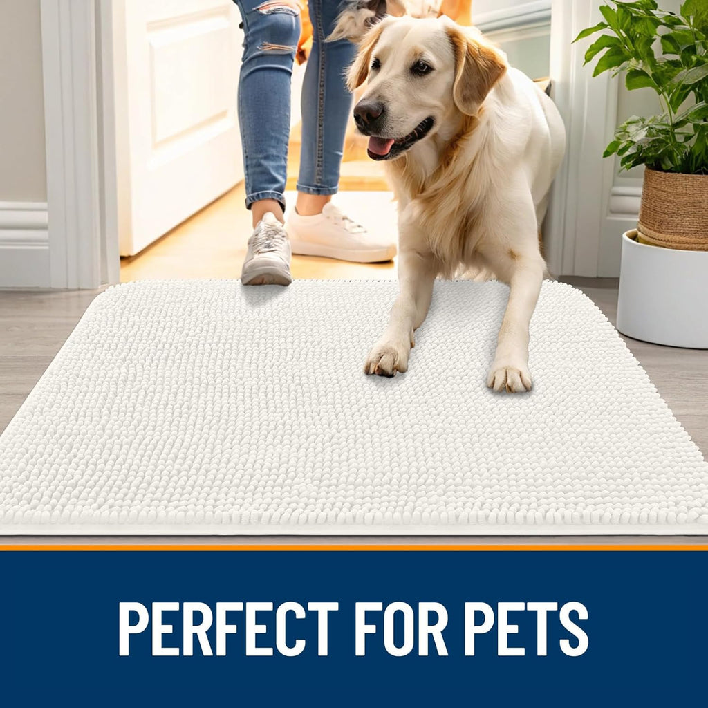 OLANLY Dog Door Mat - Absorbent Non-Slip Chenille for Muddy Paws | 24x16 Ivory Indoor Entryway Carpet