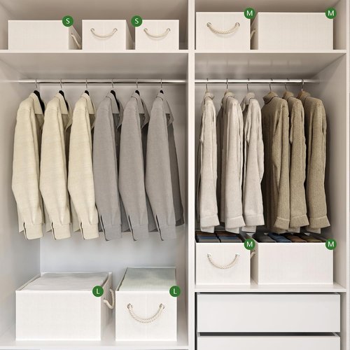 Closet Storage Bins by [Brand Name] - Collapsible Linen Organizers for Shelves | Beige, 3 Pack