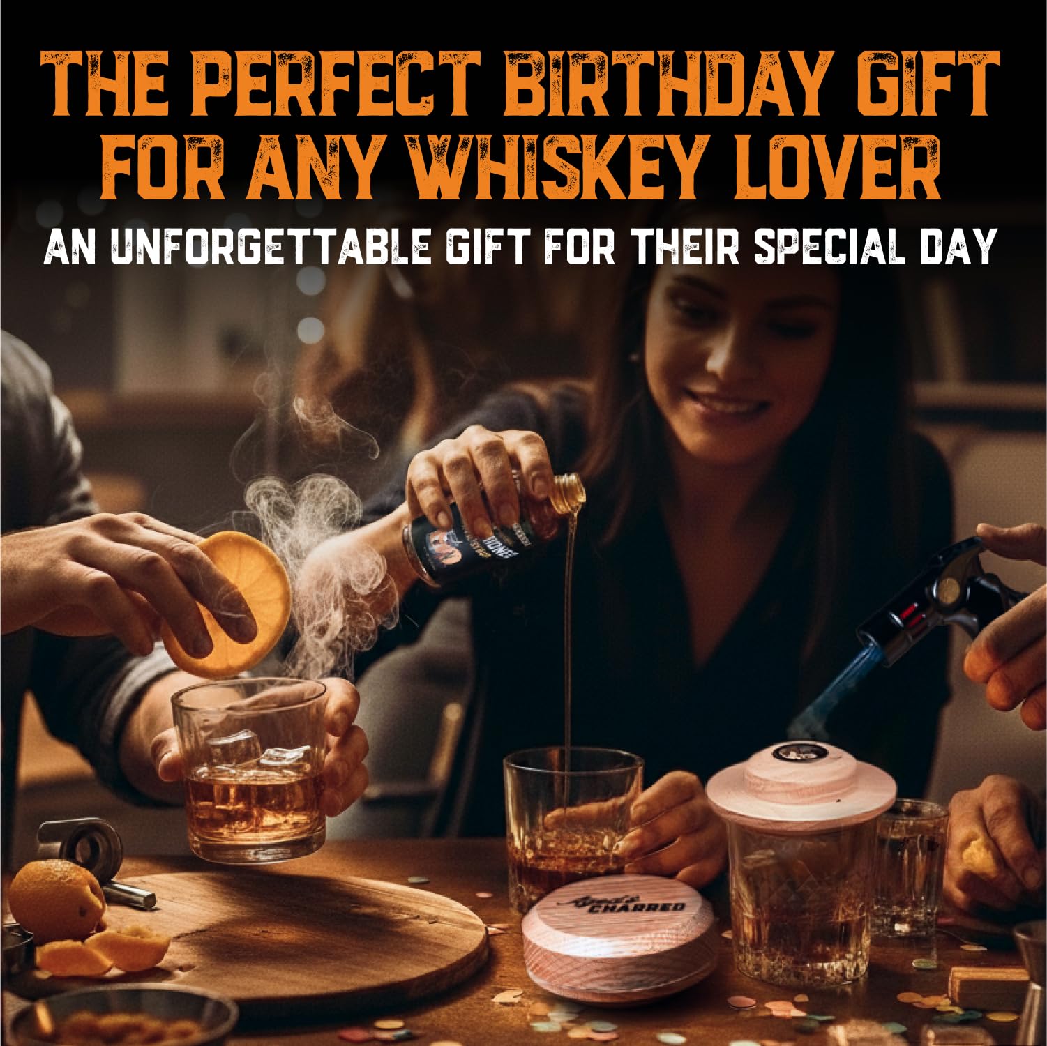 Whiskey Smoker Kit with Torch and Butane and Old Fashioned Syrup - 8 Flavors Wood Chips, 100% USA Oak, High-End Set - Old Fashioned Bourbon Cocktail Smoker Kit Gift for Men Dad