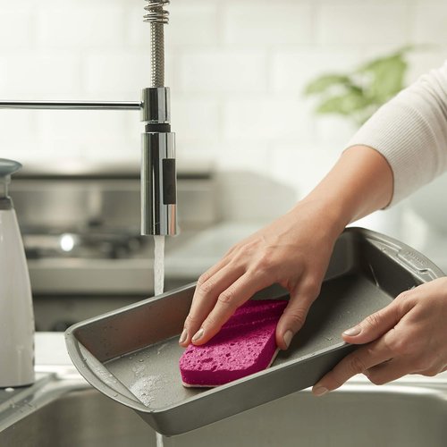 Casabella Cellulose Scrub Sponges, Plum, Lime and Orange Print , 3-Pack, Pink