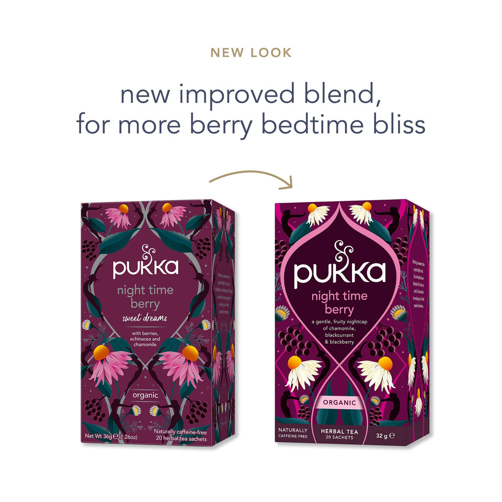 Pukka Night Time Berry Organic Herbal Tea, Soothing Infusion With Chamomile, Lavender & Elderberry, Tea Gift Set For Bedtime Relaxation, Caffeine Free, 80 Total Bags (20ct - Pack of 4)