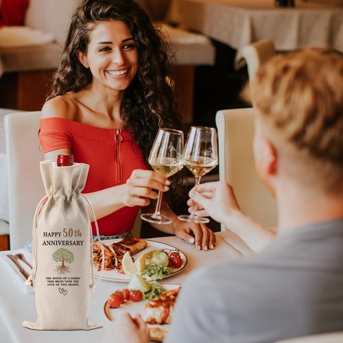50th Milestone Anniversary Wine Bag 50 Year WeddingAnniversary Gifts for Her Him Couple Parents Happy Anniversary Cool Gifts Marriage Engagement Party Decorations Wine Bags
