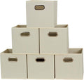 Fabric Storage Bins 6-Piece Set - Strong Poly-Woven Fabric, Sturdy Chipboard, Stackable & Foldable - Classic Cream