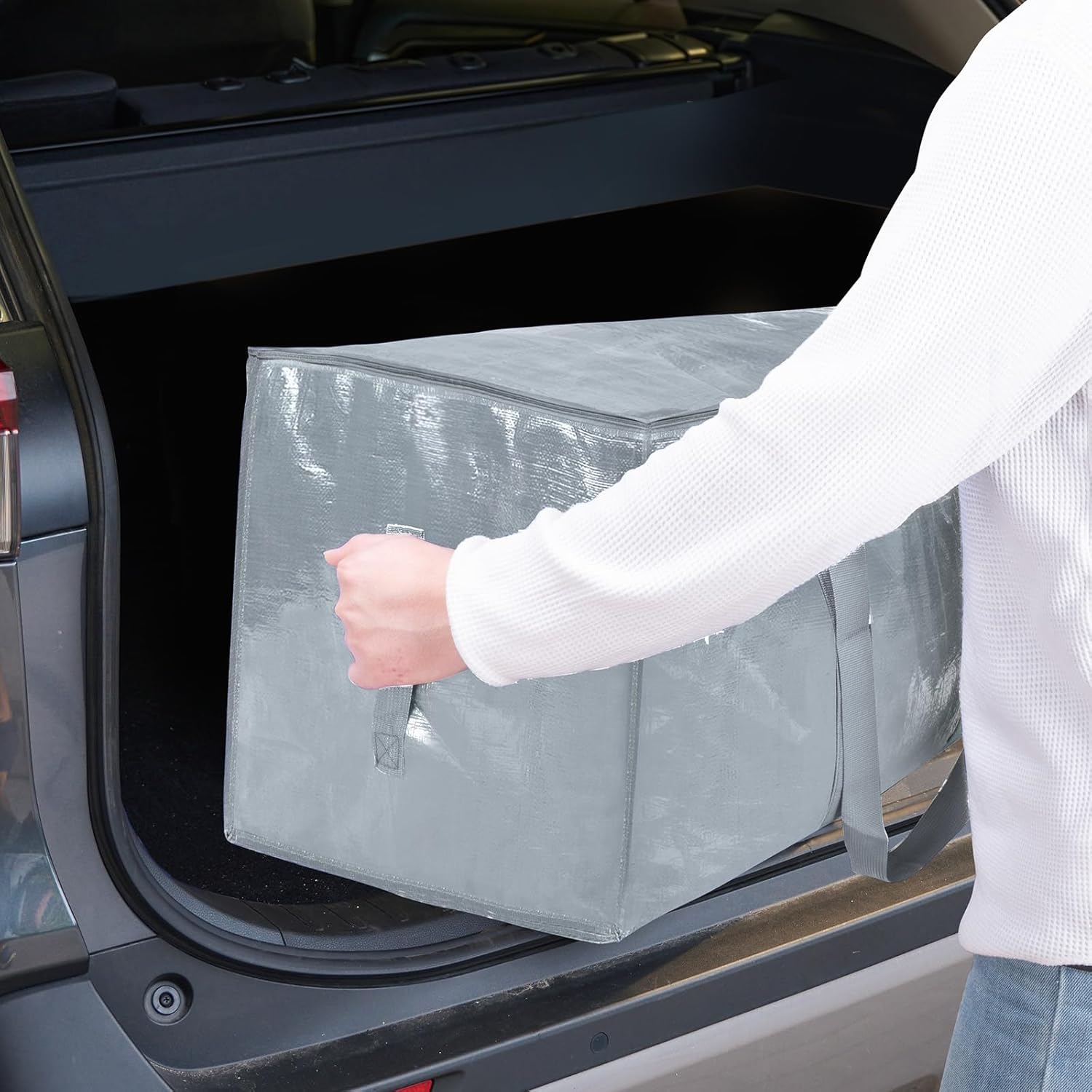 TICONN Extra Large Heavy-Duty Moving Bags - Durable Storage with Zippers & Handles | 6 Pack, Light Grey