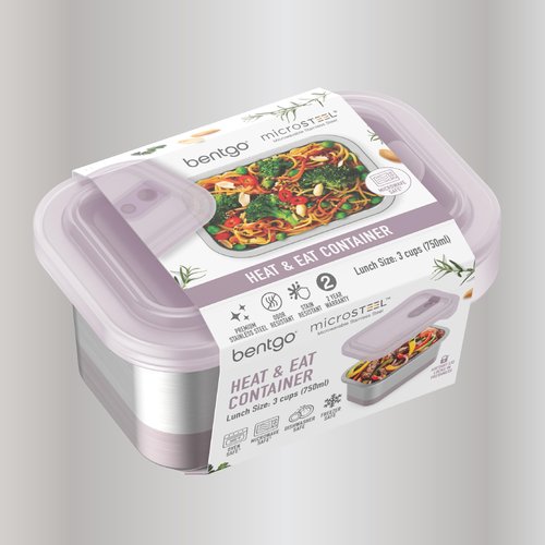 Bentgo MicroSteel Heat & Eat Container – Microwave-Safe, Leak-Proof & Airtight, Easy-to-Clean Lightweight Stainless Steel Reusable Food Storage with Silicone Lid (Lunch Size; 3-Cup Capacity; Dusk)