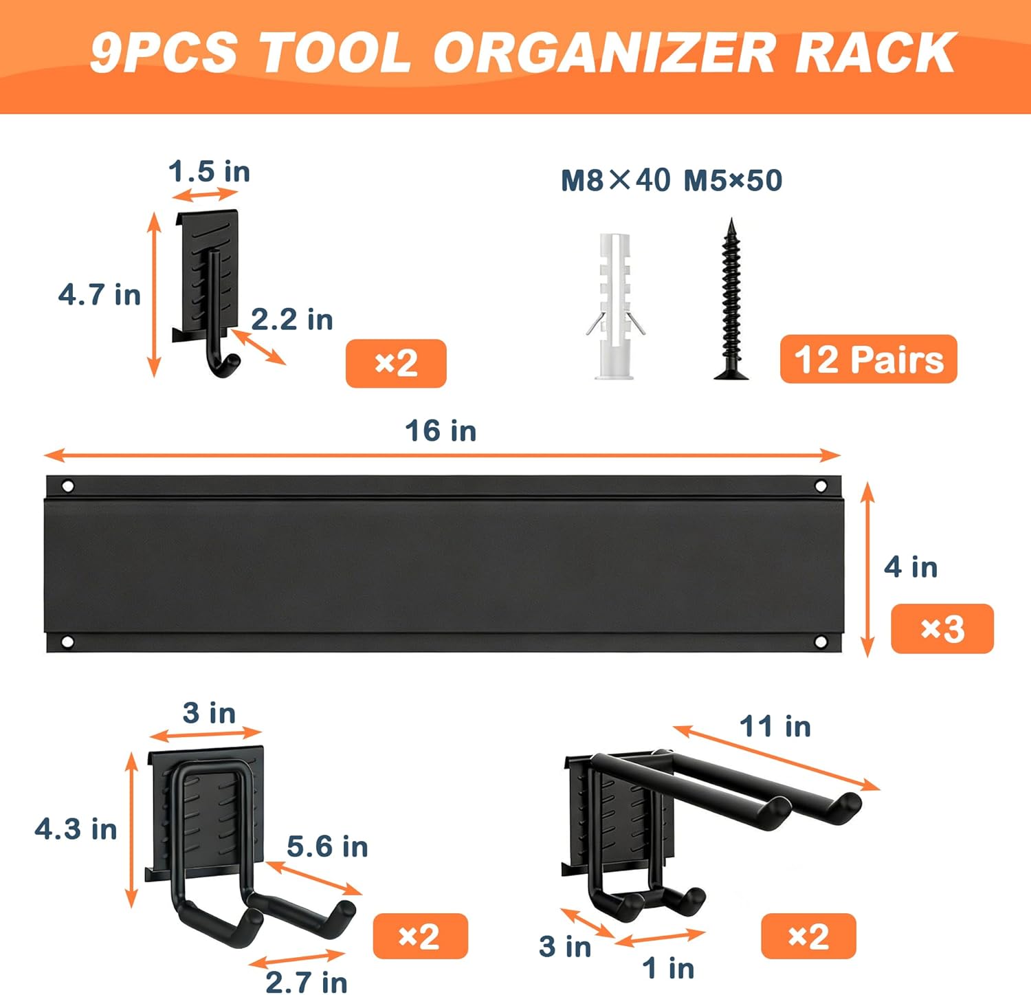 Ultrawall Garden Tool Organizer - Heavy-Duty 48 Inch Wall Mount for Garage | 400lb Capacity