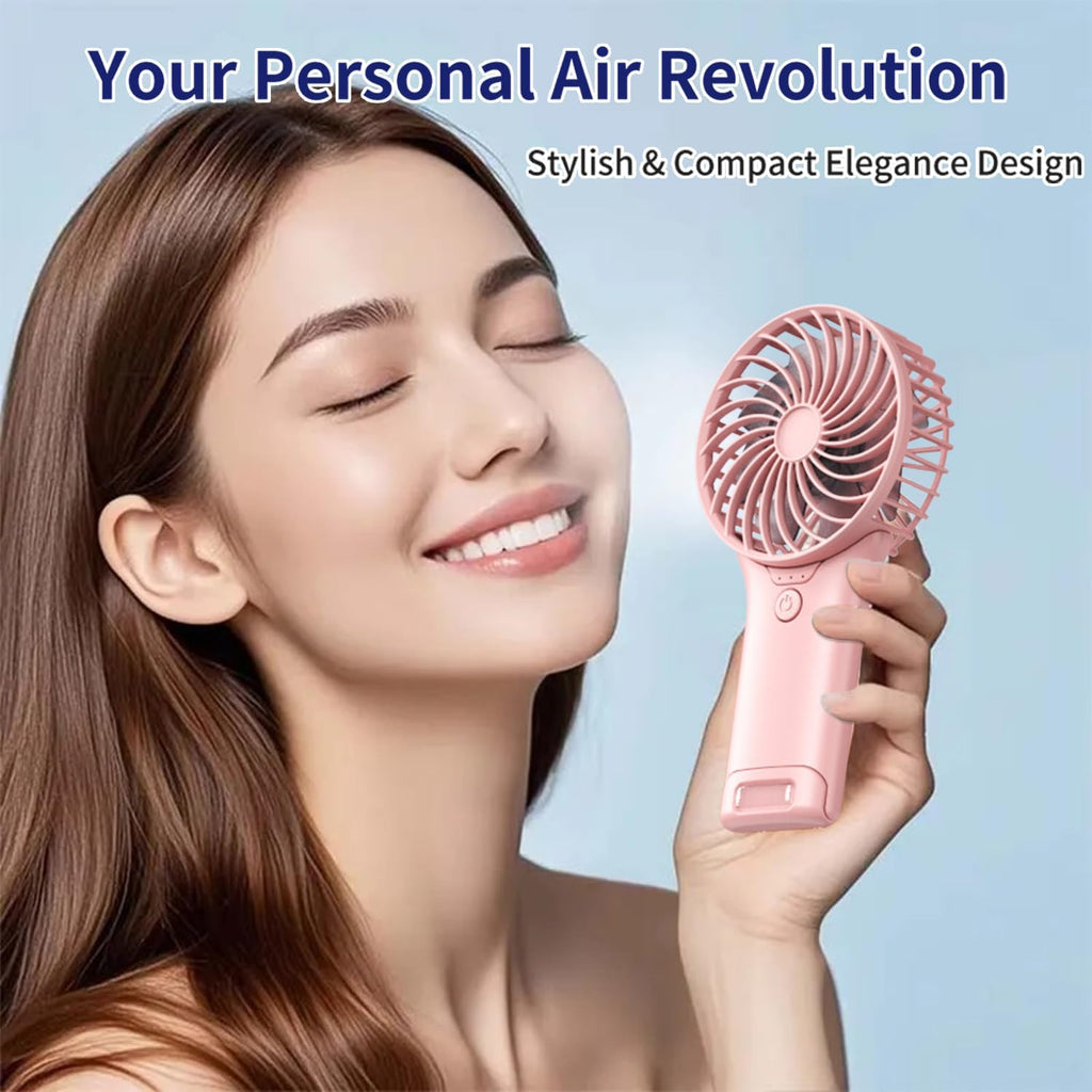 Skiennix Portable Mini Fan - USB Rechargeable Handheld Cooling Device | 4-Speed, Compact & Travel-Friendly (Pink)