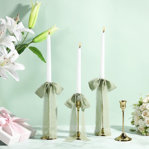 Luinabio 24 Pcs Bows Candlestick Decoration Valentine Tree Large Tie Bows Ribbon Gift Wrapping Coquette Decorations for Tree Wedding Party Baby Shower Decorations, 9.5 Inch(Sage Green)