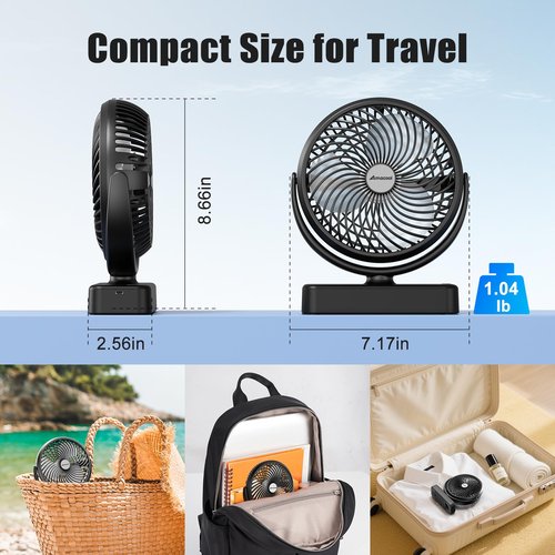 AMACOOL 10000mAh Magnetic Travel Fan for Sleeping, Cruise, Golf Cart, Ultra-Thin, Bottom Hook, Rechargeable Battery Powered, Ship Cabin Approved, Camping Travel Cruise Essentials 2026