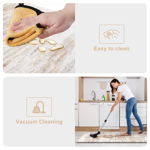 KIMODE Kitchen Mats Cushioned Anti Fatigue, Abstract Kitchen Rugs Sets of 2, 20"x47"+20"x32" Non Slip Kitchen Mats for Floor, Padded Kitchen Floor Mat for Sink Laundry Office Light Brown Multi