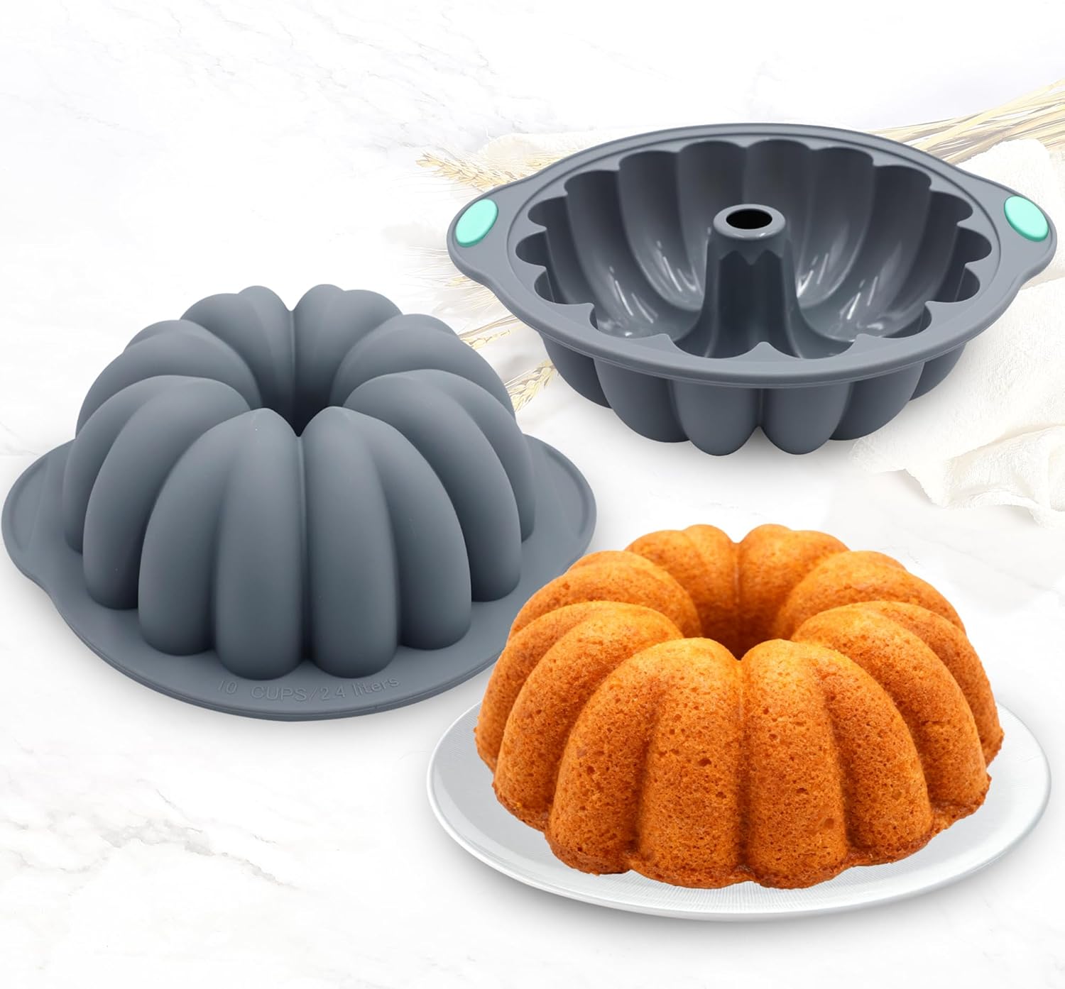 Tongjude Silicone Fluted Tube Cake Pans - 4-Piece Non-Stick Baking Set for Cakes, Jello & Bread - Grey