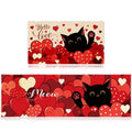Valentines Day Kitchen Rugs Set of 2, Non Slip Black Cat Red Heart Valentines Kitchen Mats, Hello Love Floor Mat Decor for Indoor Outdoor Valentine Anniversary Home Decorations 17x47 and 17x29 Inch