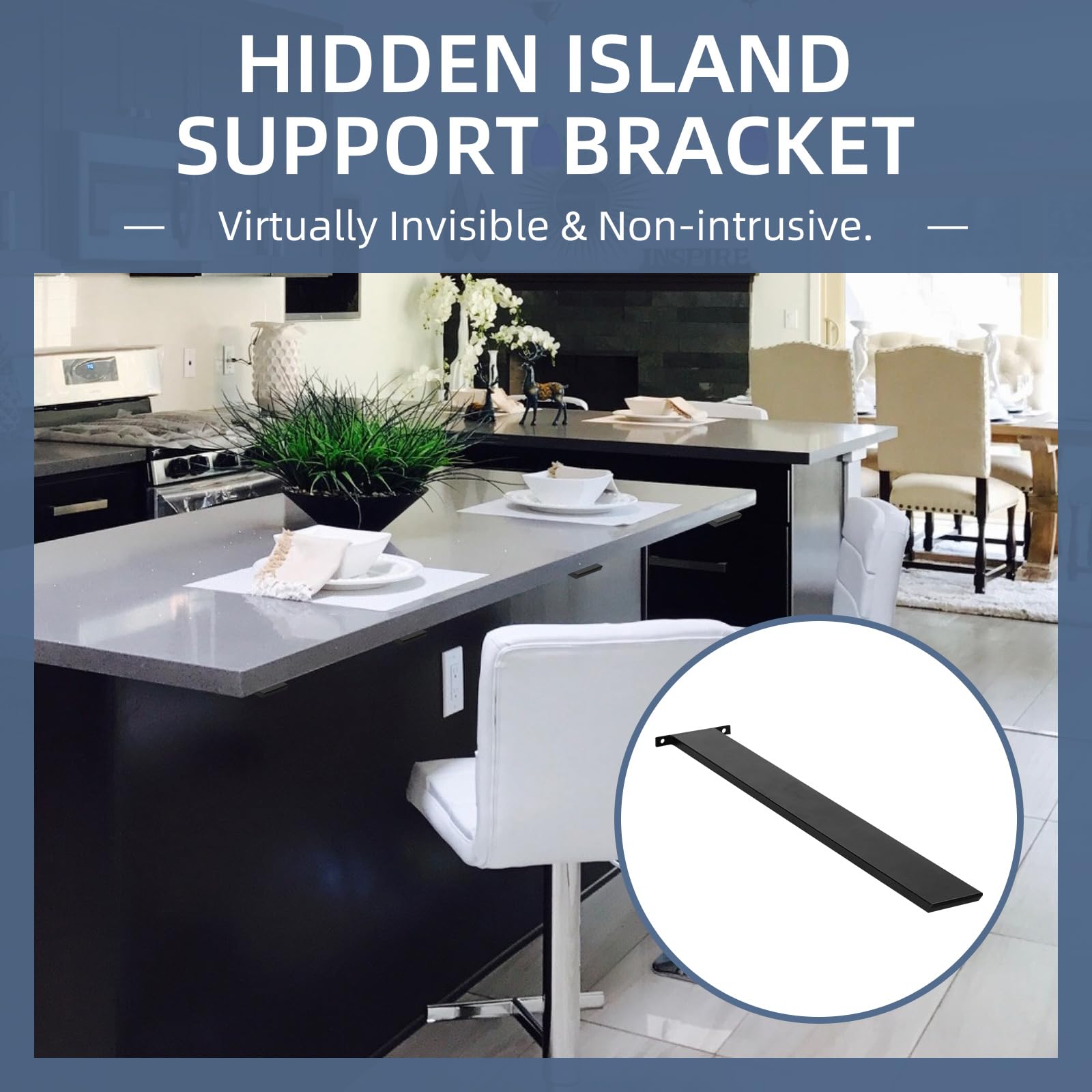 Hidden Island Countertop Support Bracket, Solid Heavy Duty Floating Shelf Bracket Straight Bracket for Granite/Wood/Concrete/Quartz Countertops, 1 Count, 28 Inch
