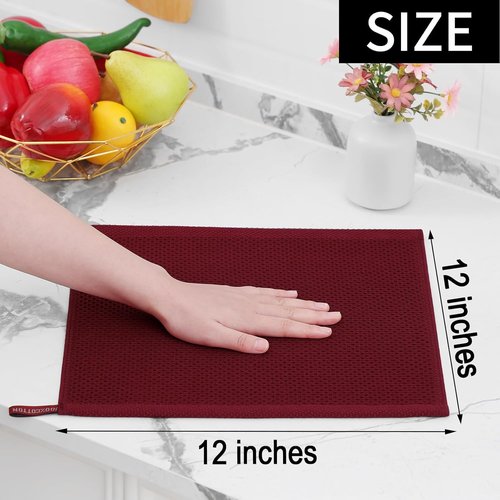 Homaxy Kitchen Dish Cloths - Ultra Soft 100% Cotton Waffle Weave, Quick Drying, 12x12 Inches, 6-Pack | Burgundy