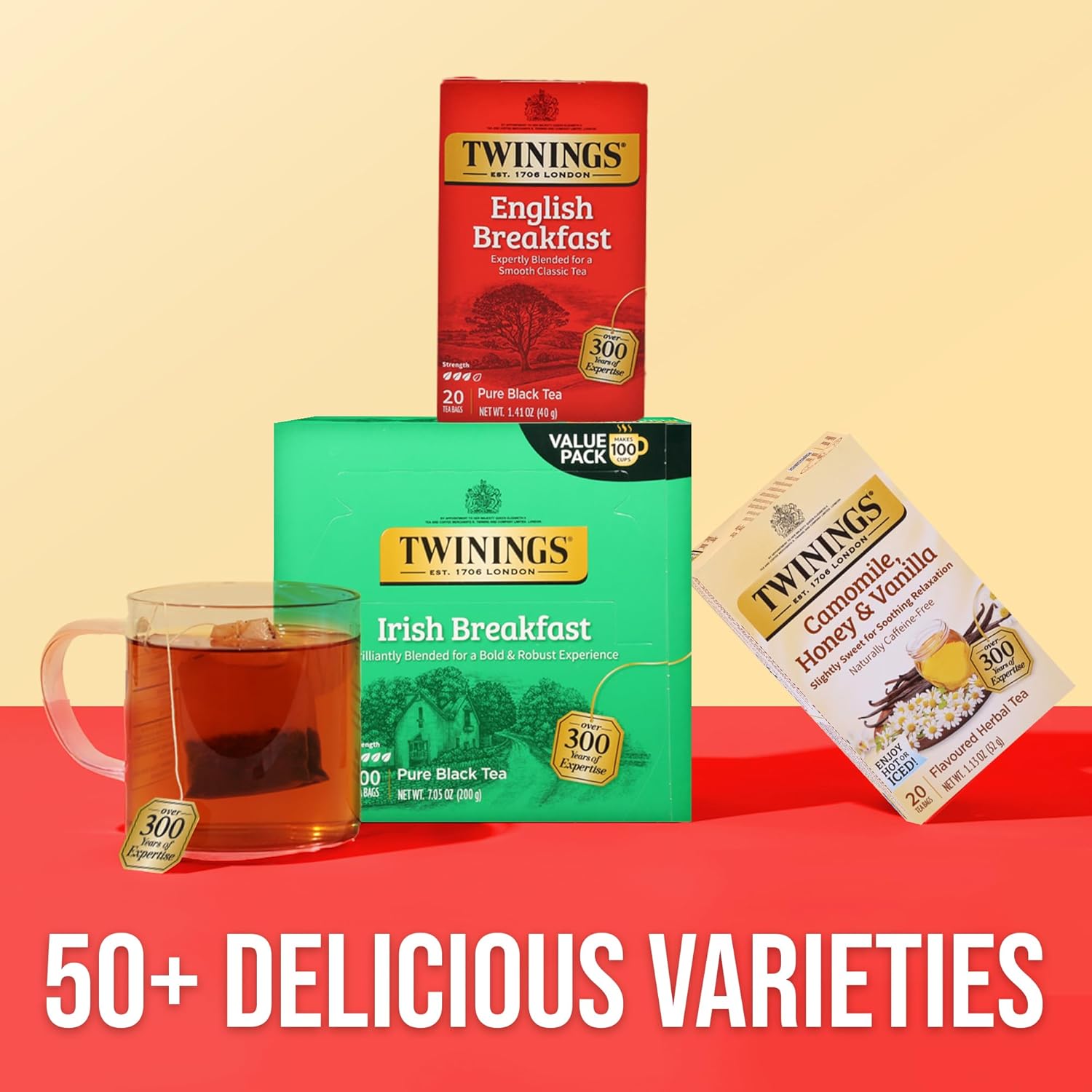 Twinings Irish Breakfast Black Tea - Bold & Flavorful Caffeinated Tea Bags | 100 Individually Wrapped Teabags