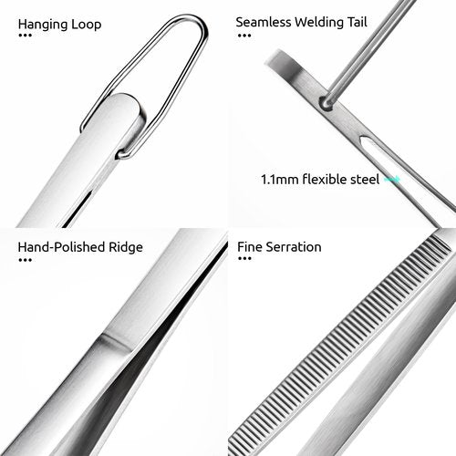 U-Taste 8"+10"+12" Kitchen Cooking Tweezer: 18/8 Stainless Steel Food-Grade Metal Food Tong, Flexible Pinching, Seamless-Welding and Sturdy for Serving Grilling Frying, Plating, Feeding (Pointed Tip)
