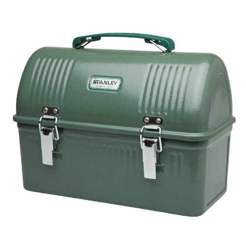 STANLEY Classic Lunch Box 10 qt | Vintage Metal Lunchbox | Durable Meal Container with Handle and Latch | Stores Food, Drinks, Thermos, Water Bottle | Hammertone Green
