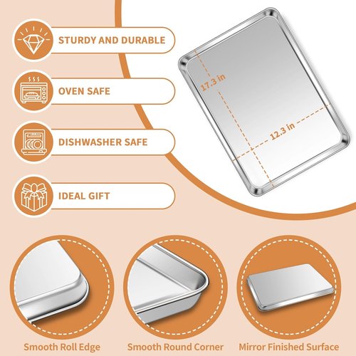 Deedro Stainless Steel Baking Sheet Set - Heavy Duty Non-Toxic Cookie Tray | Easy Clean, 17.3 x 12.3 Inch