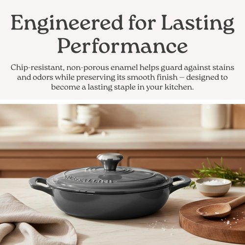 ROSSALLINI Signature Enameled Cast Iron Braiser, Non-Stick Serving Pot with Tight Fitting Lid for Perfect Roasting, Baking, Sauteing, Searing, and Pan Frying | 2.25Q (2.1L) - Red