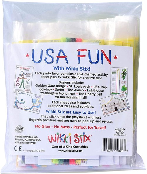 WIKKI STIX USA Fun Paks, Travel Essential for Road Trips, Featuring USA Landmarks and Locations, Made in USA. Pack of 20.