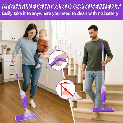 HOMTOYOU Spray Mop for Floor Cleaning - Wet Mop with 3 Washable Microfiber Pads | Ideal for Hardwood, Tile, Laminate, Vinyl