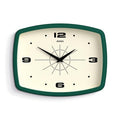 JONES CLOCKS® Movie Wall Clock | Rectangular Retro Clock | 10 inch | Dark Green | Cool mid-Century Designer Look for Kitchen, Living Room or Office