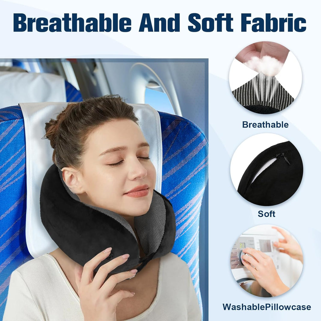 Cirorld Travel Neck Pillow - 100% Pure Memory Foam, Adjustable Comfort with Eye Mask & Earplugs | Portable Travel Accessory