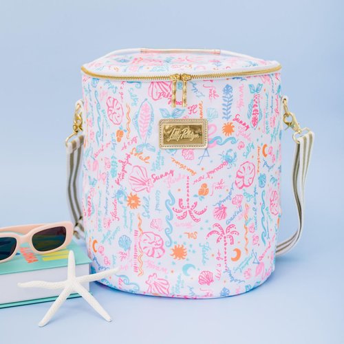 Lilly Pulitzer Insulated Soft Cylinder Beach Cooler with Adjustable/Removable Strap and Double Zipper Close (Summer Serenade)