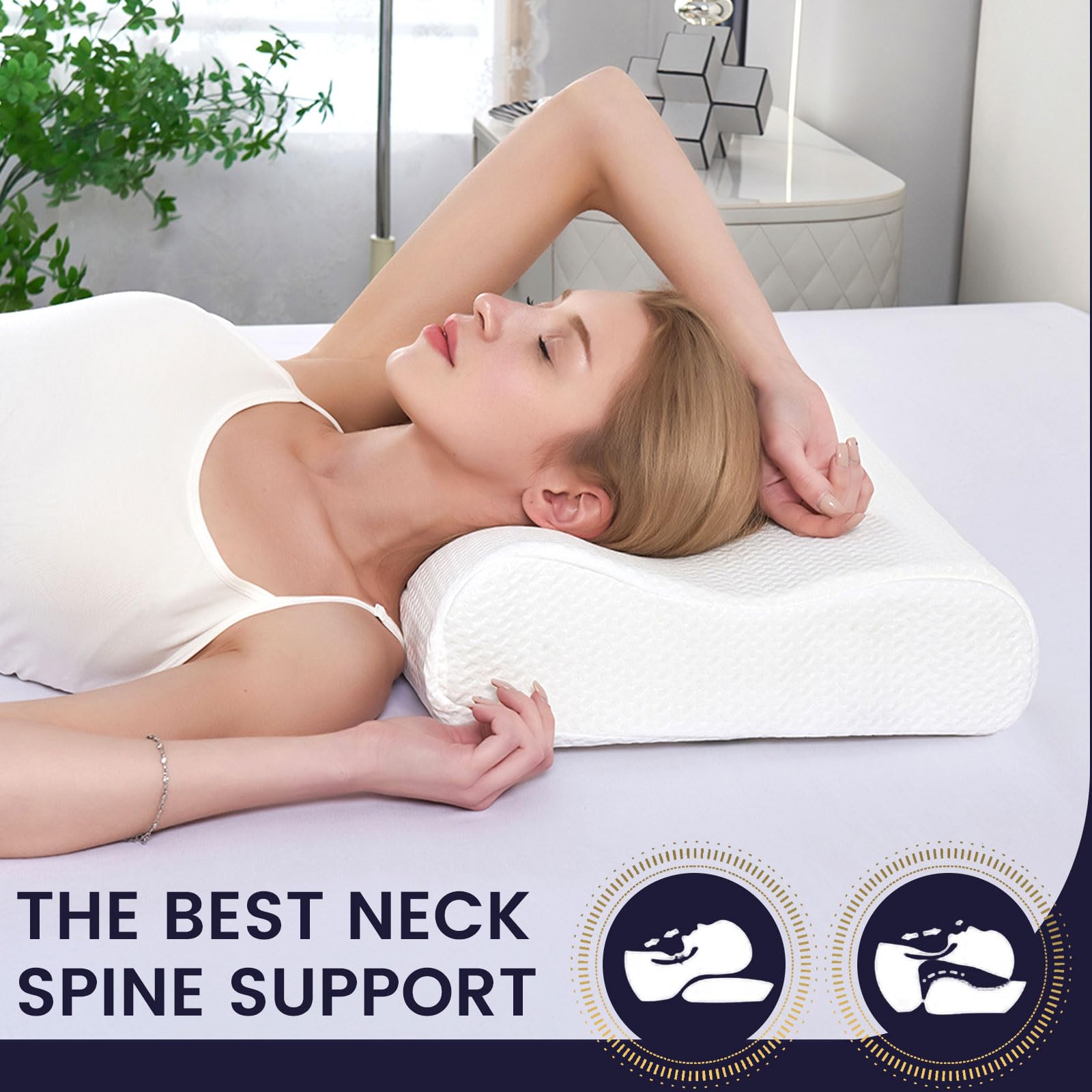 Memory Foam Neck Pillow for Sleeping, Cervical Neck Pillow for Neck Pain Relief, Queen Ergonomic Orthopedic Adjustable Contour Pillow for Side, Back & Stomach Sleepers (23.6"×14"×4.7"/3.9")