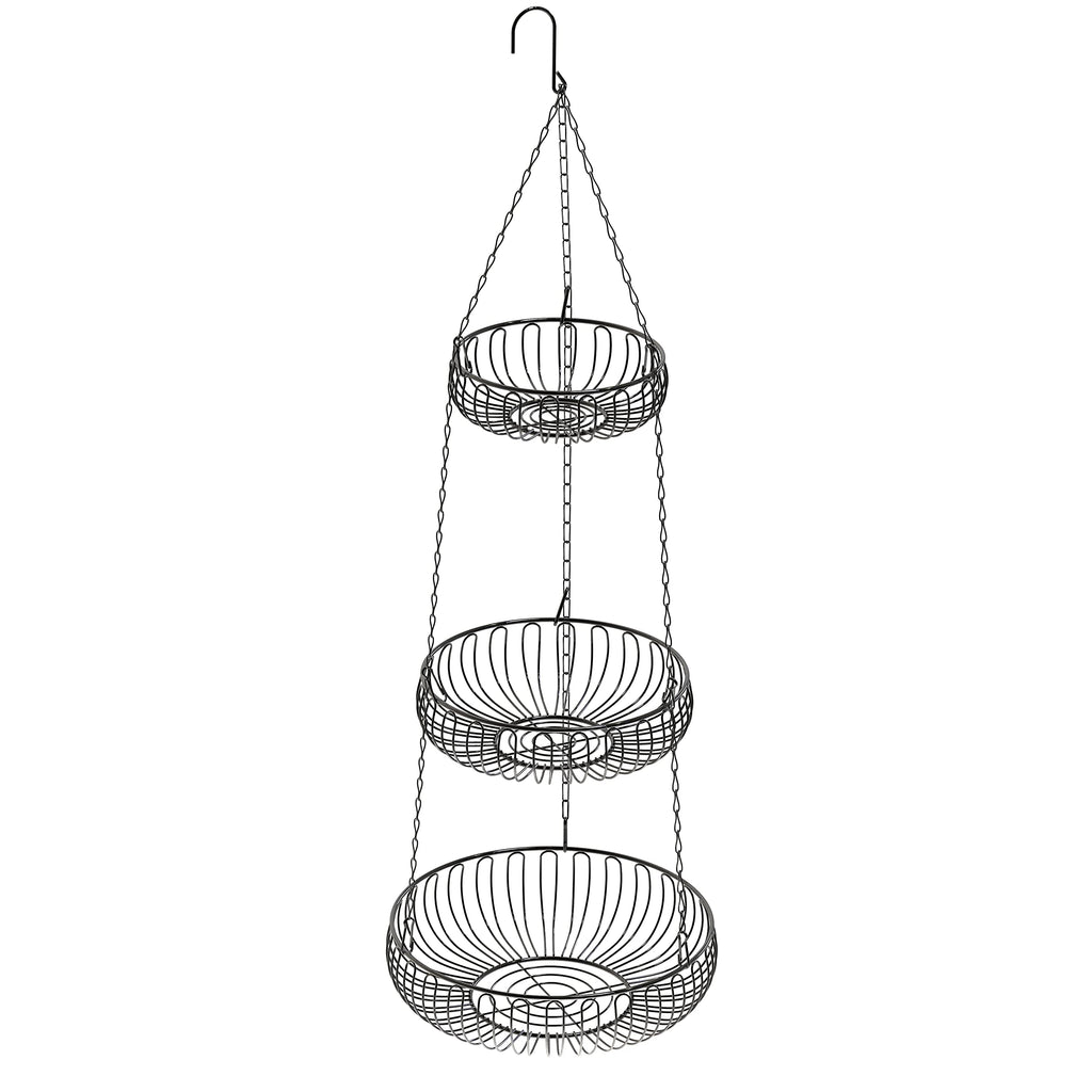 Simple Houseware Adjustable Metal Hanging Fruit Basket, Oblate, Black, 11" W x 11" L x 30" H