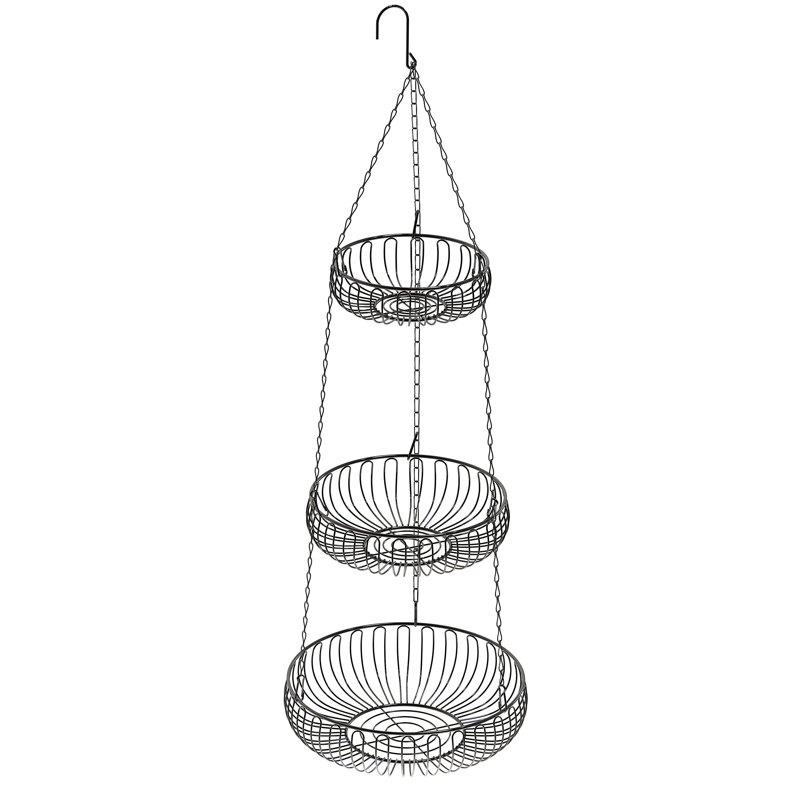 Simple Houseware Adjustable Metal Hanging Fruit Basket, Oblate, Black, 11" W x 11" L x 30" H