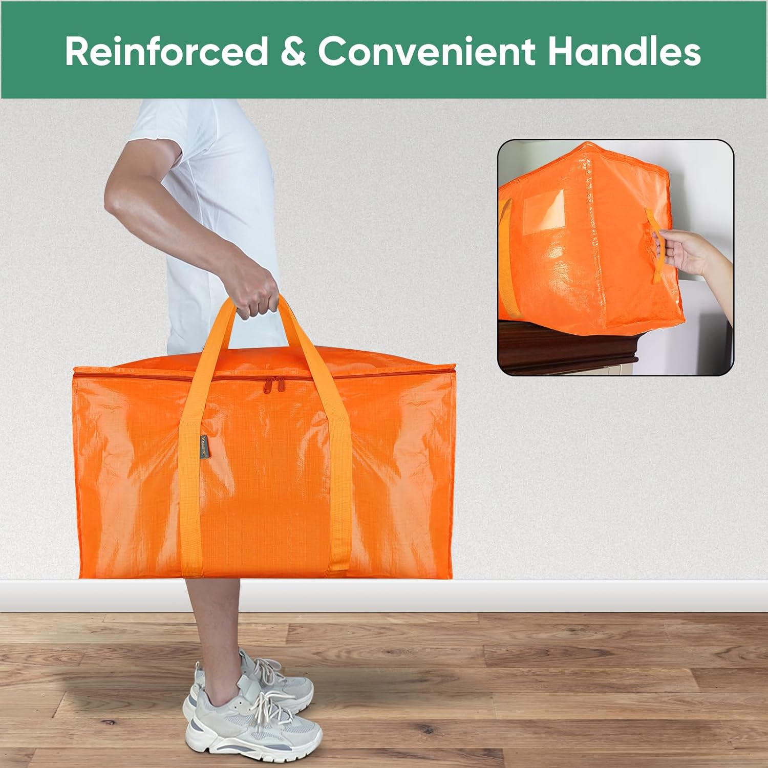 BALEINE Oversized Moving Bags - Heavy-Duty Storage Totes with Reinforced Handles | 4-Pack, Orange