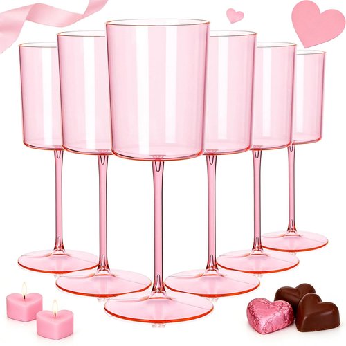 Ciaell 12 Pack Pink Plastic Wine Glasses - 14Oz Plastic Wine Glasses with Stem - Disposable Stemmed Wine Glass for Parties & Weddings & Outdoor & Easter