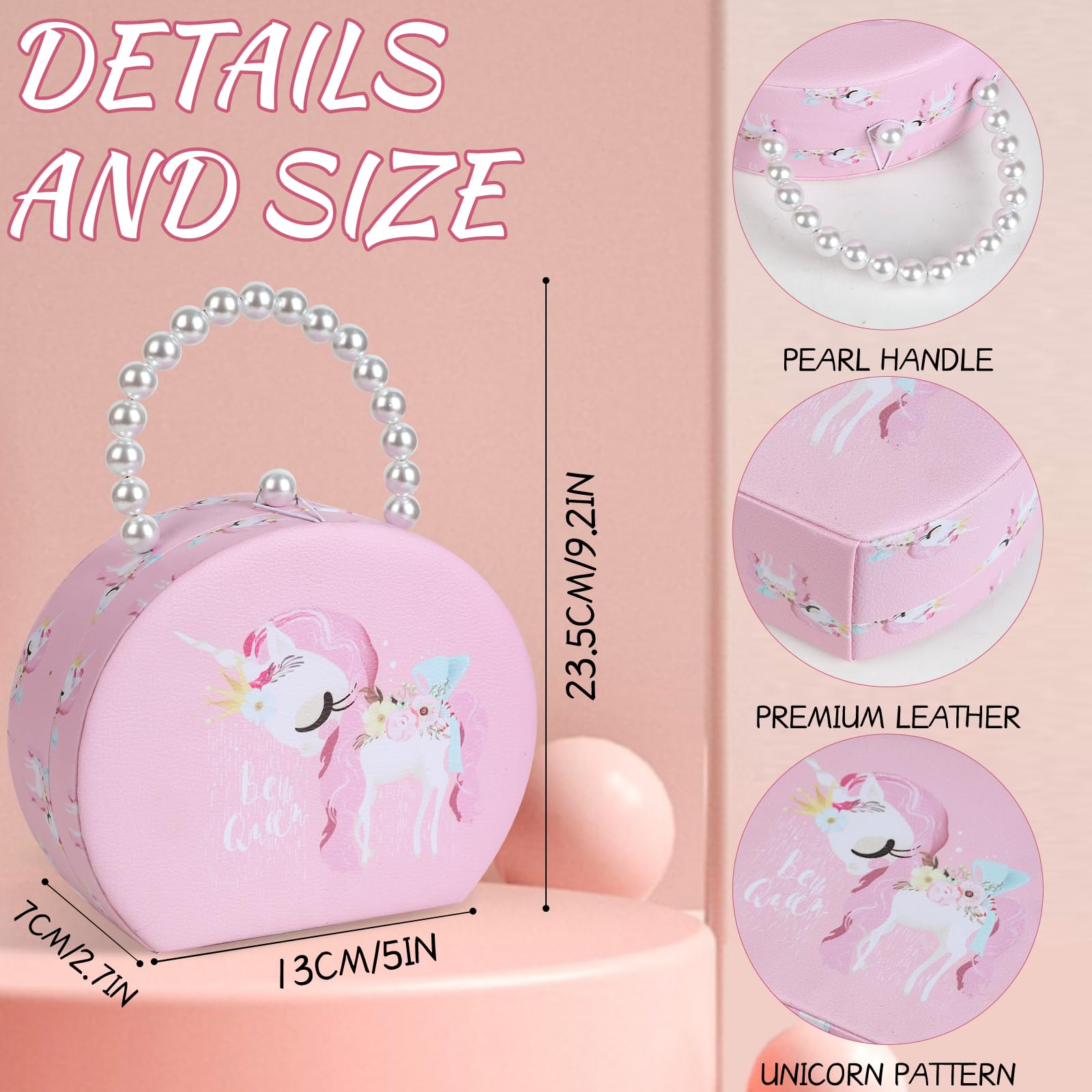 velachuan Princess Jewelry Box for Girls with Hair Accessories,Girls Hair Clips Bows Set, Fashion Hair Styling Kit with Mirror,Pink Sparkle Trinket Box Includes Hair Clips (Ribbon)